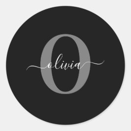 Adesivo Redondo Nome do script do monograma personalizado Cinza br