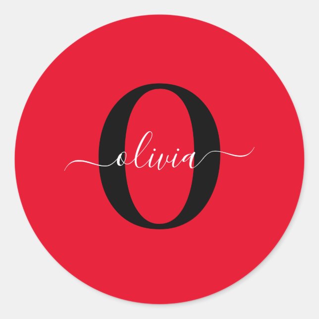 Adesivo Redondo Nome do Script Monograma Personalizado Branco Pret (Frente)