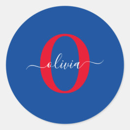 Adesivo Redondo Nome do Script Monograma Personalizado Vermelho Br