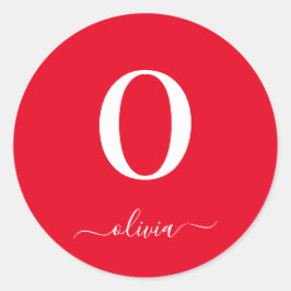 Adesivo Redondo Nome do Script Monograma Personalizado Vermelho e 