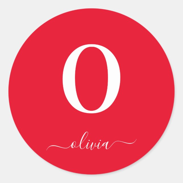 Adesivo Redondo Nome do Script Monograma Personalizado Vermelho e  (Frente)