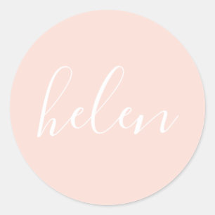 Adesivo Redondo Nome do Script Personalizado Pastel Peach Elegant