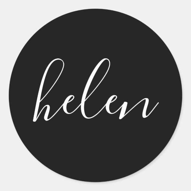 Adesivo Redondo Nome do Script Personalizado Preto Elegante Preto (Frente)