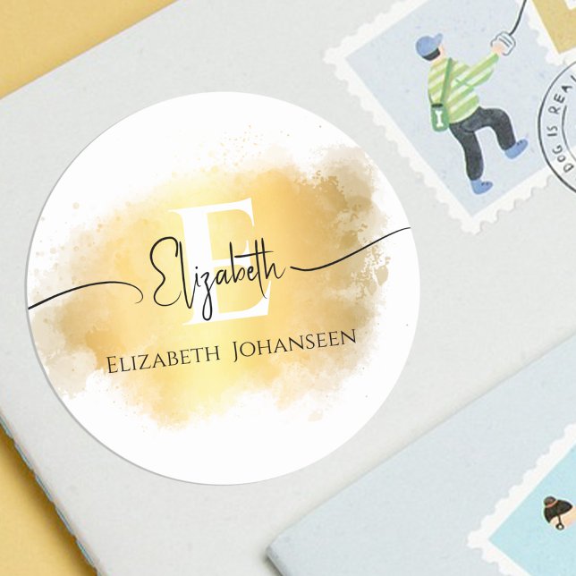 Adesivo Redondo Nome do Script Preto do Monograma Branco do Traço  (Criador carregado)