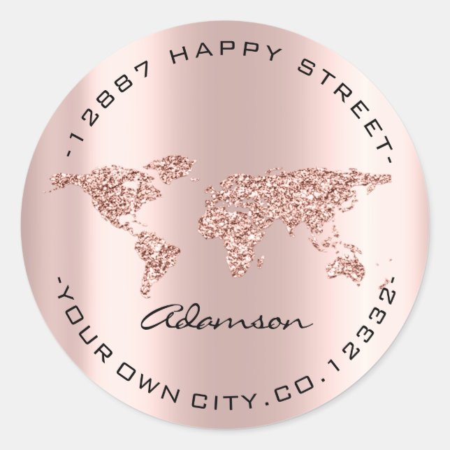 Adesivo Redondo Nome do Vestido Mundo Mapa Terra Rosa (Frente)