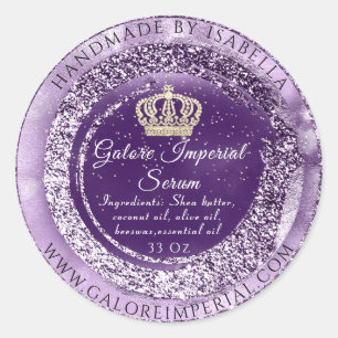 Adesivo Redondo Nome Dourado da Coroa Corpo Cosméticos Purple Pri