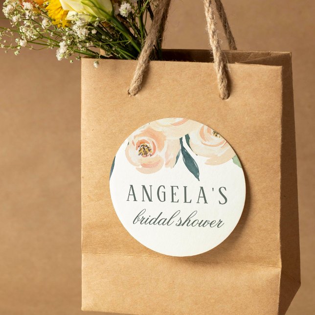 Adesivo Redondo Nome e Chá de panela Floral Simples de Aquarela (Round Sticker Mock-up)