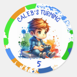 Adesivo Redondo Nome e idade do menino de aniversário Personalizad