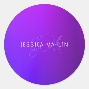 Adesivo Redondo Nome e Monograma do Gradiente Roxo Moderno