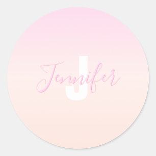 Adesivo Redondo Nome e Monograma do Modelo de Gradação de rosas cl