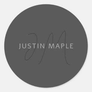 Adesivo Redondo Nome e Monograma legal   Cinzas escuras