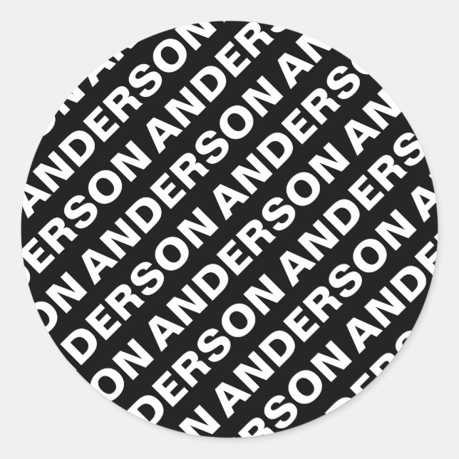 Adesivo Redondo Nome Editável Repetível Negrito | Branco preto sim (Frente)