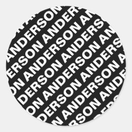 Adesivo Redondo Nome Editável Repetível Negrito | Branco preto sim