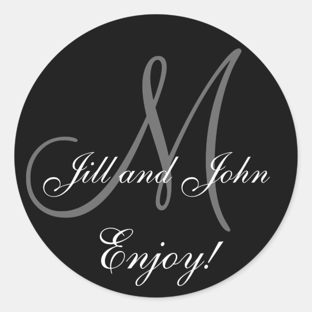 Adesivo Redondo Nome Elegante Monograma Casamento Vinheta (Frente)