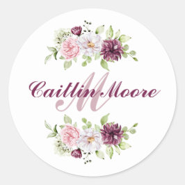 Adesivo Redondo Nome Floral bonito e Vinheta Monograma Inicial