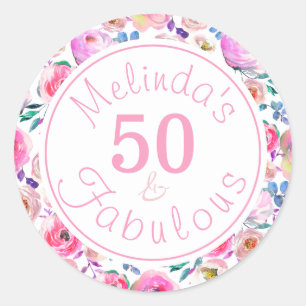Adesivo Redondo Nome Floral Cinquenta e Rosas Púrpuros Rosa Fabulo