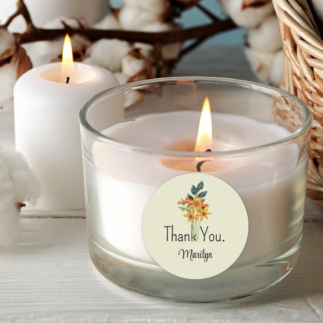 Adesivo Redondo Nome, Flores Com Encolhimento De Papel, Obrigado 1 (Criador carregado)