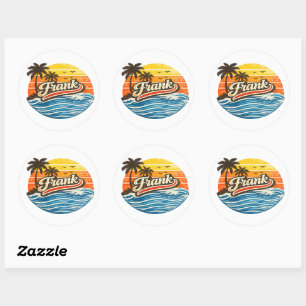 Adesivo Redondo Nome Frank Design Pôr do Sol Retro