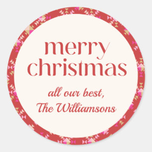 Adesivo Redondo Nome Geométrico Personalizado Dourado Vermelho Cor