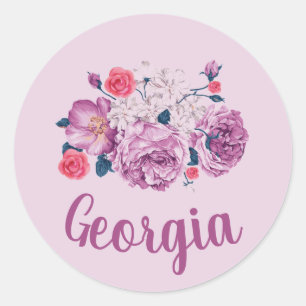 Adesivo Redondo Nome Geórgia Floral Personalizado Vintage Flor Men