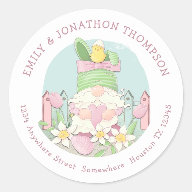 Adesivo Redondo Nome Gnomo de Páscoa Cóctil Endereço de Devolução  (Frente)