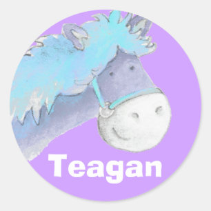 Adesivo Redondo Nome ID "Etiquetas de cavalo azul roxo de Teagen