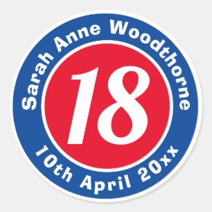 Adesivo Redondo Nome, idade e data em um aniversário