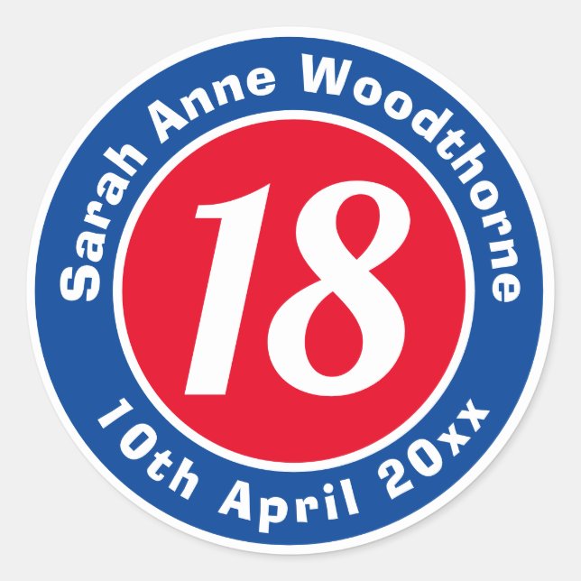 Adesivo Redondo Nome, idade e data em um aniversário (Frente)