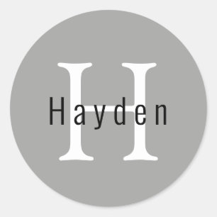 Adesivo Redondo Nome inicial do monograma mínimo de prata moderno