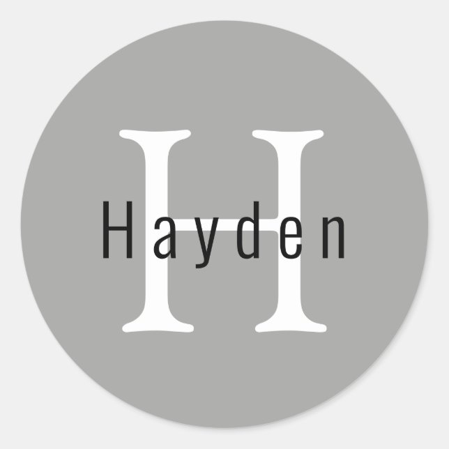 Adesivo Redondo Nome inicial do monograma mínimo de prata moderno  (Frente)