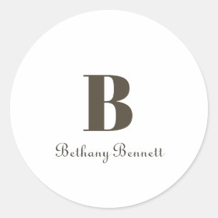 Adesivo Redondo Nome inicial do Monograma Personalizado Branco