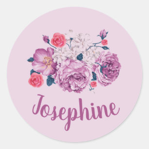 Adesivo Redondo Nome Josephine Floral Custom Vintage Flower Rosa