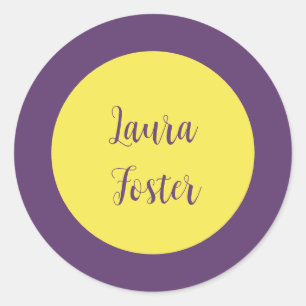 Adesivo Redondo Nome legível de escrita manual Indigo e cor amarel