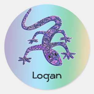 Adesivo Redondo Nome Lizard Gecko Salamander Stickers   Editável