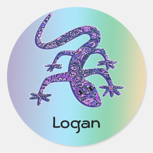Adesivo Redondo Nome Lizard Gecko Salamander Stickers | Editável (Frente)