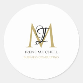 Adesivo Redondo Nome Mínimo de Dourado Monograma Preto Branco