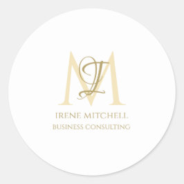 Adesivo Redondo Nome Mínimo do Monograma Dourado Branco