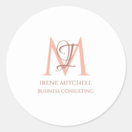 Adesivo Redondo Nome Mínimo do Monograma Dourado Rosa Branca