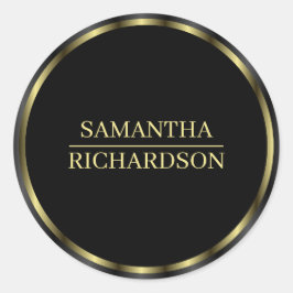 Adesivo Redondo Nome Moderno de Borda Preta e Dourada
