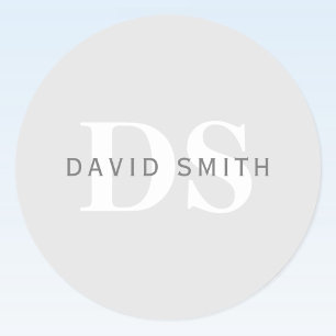 Adesivo Redondo Nome Moderno e Monograma   Cinzas claras e escuras