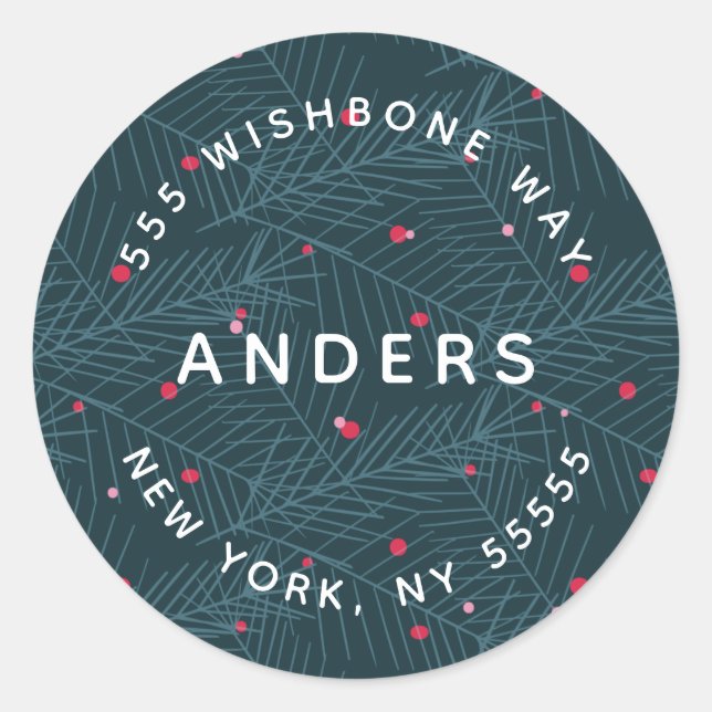 Adesivo Redondo Nome Moderno Endereço Personalizado do Spruce de F (Frente)