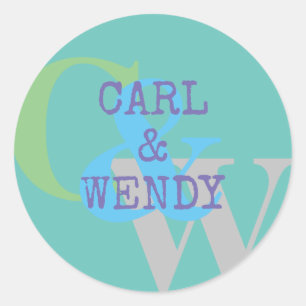Adesivo Redondo Nome monograma azul cinza VERDE presente elegante