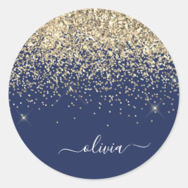 Adesivo Redondo Nome Monograma Brilhante Glitter Rosa Azul Marinho