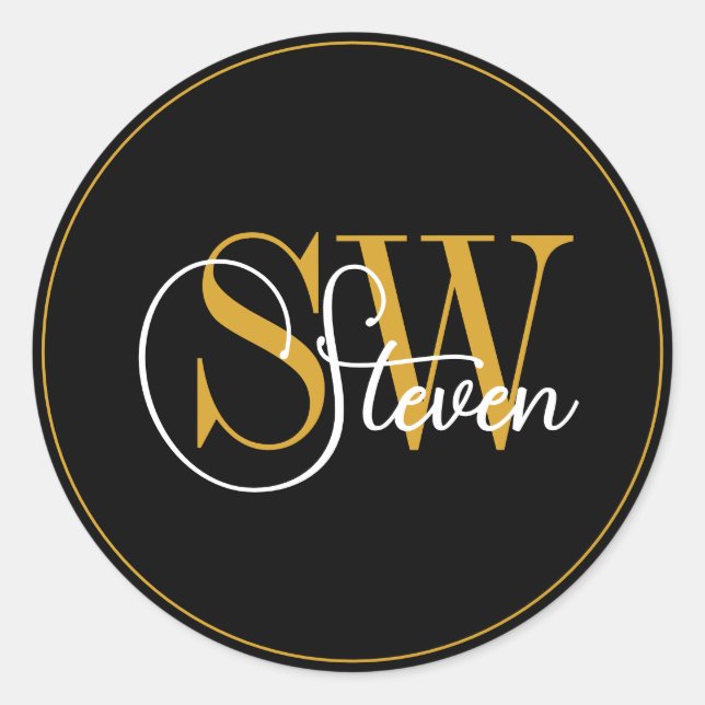 Adesivo Redondo Nome monograma e assinatura moderna (Frente)