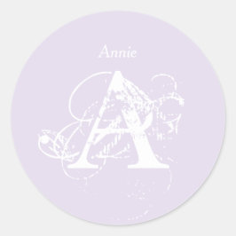 Adesivo Redondo Nome Monograma Lavanda Elegante Simples