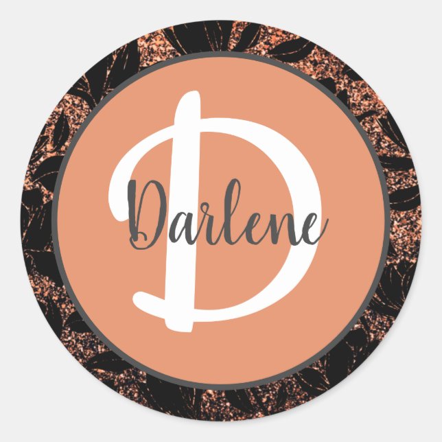 Adesivo Redondo Nome Monogramado Elegante Floral Pastel Coral Pêss (Frente)