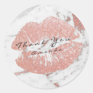 Adesivo Redondo Nome Obrigado Beija Glitter Branco Rosa