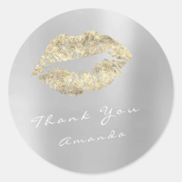 Adesivo Redondo Nome Obrigado Maquiagem de Cinza de prata Dourada 