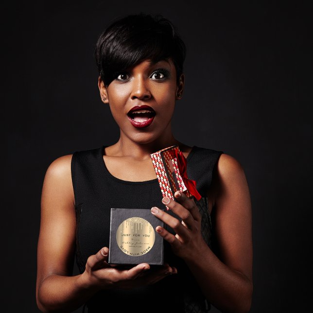 Adesivo Redondo Nome Obrigado Você Gota Dourado Com Amor (Name Thank You Drips Gold Made With Love Classic Round Sticker)