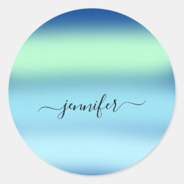 Adesivo Redondo Nome Pequenas empresas Obrigado Blue Green Pasters
